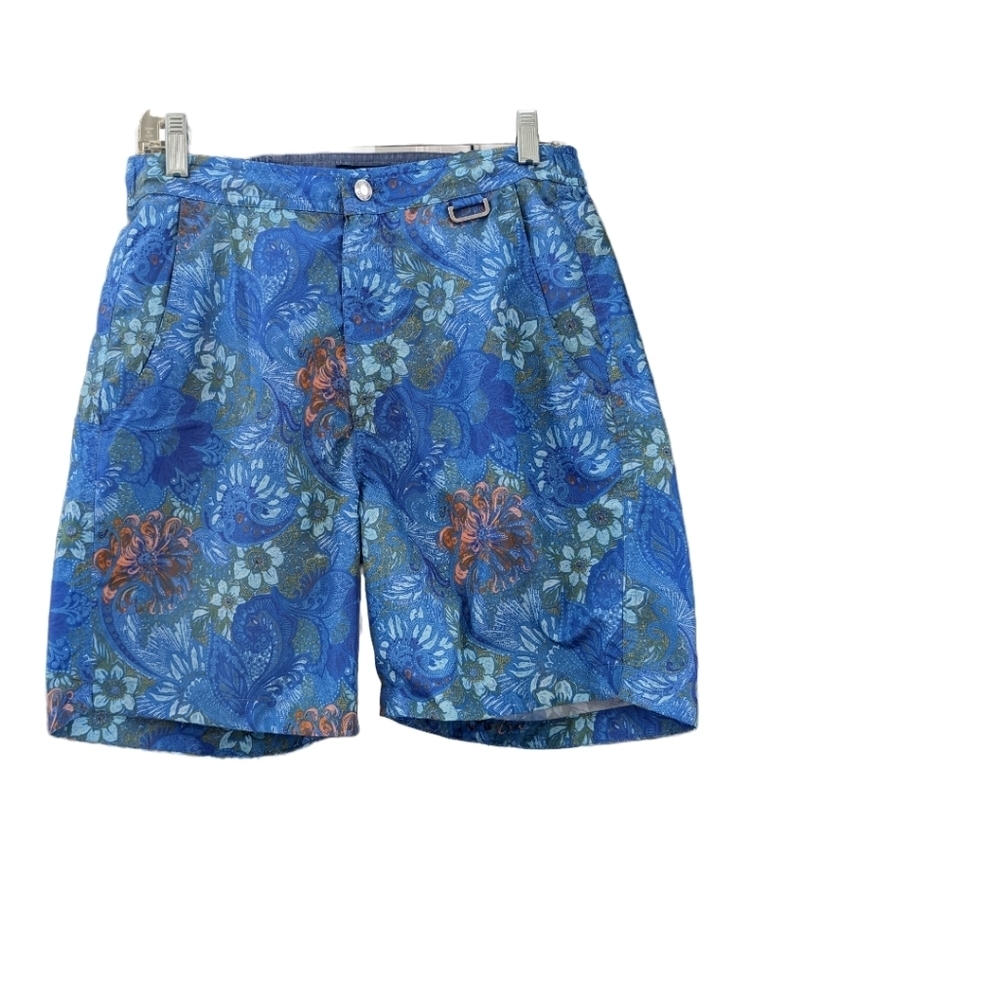 PETER Millar blue tones tropical print swim trunks, size Small